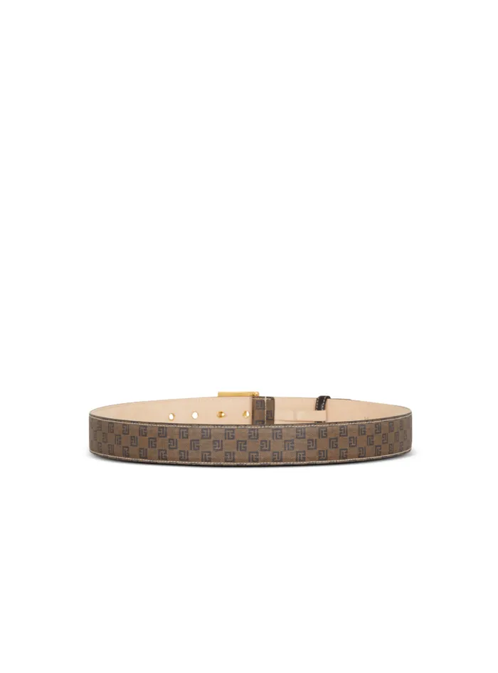 Mini Monogrammed Waxed Canvas Belt Brown Men Balmain Belts