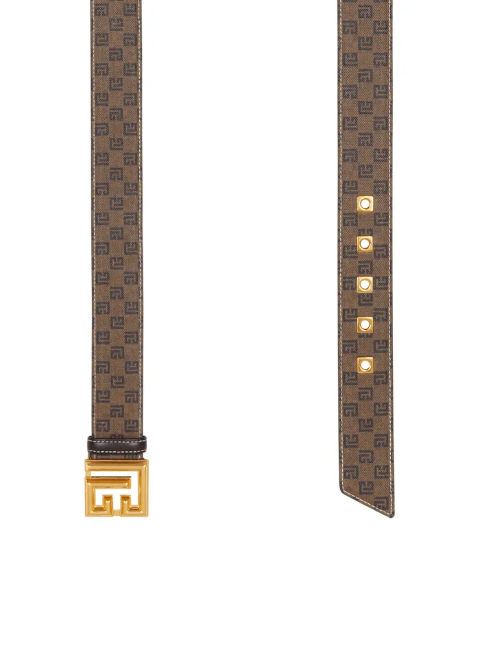 Mini Monogrammed Waxed Canvas Belt Brown Men Balmain Belts