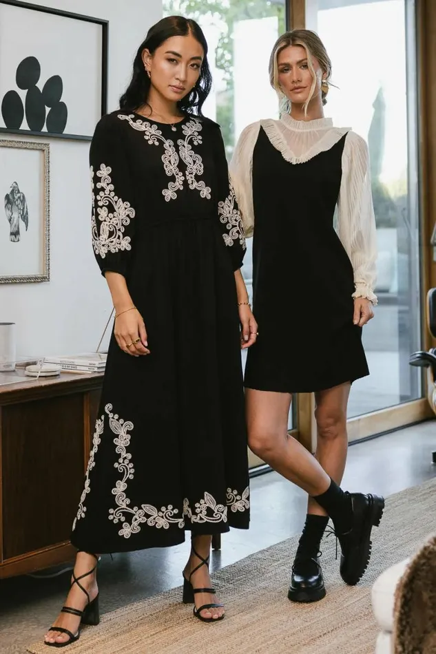 Mixed Media Mini Dress Black Women Bohme Dresses