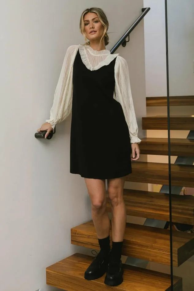Mixed Media Mini Dress Black Women Bohme Dresses