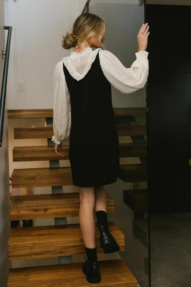 Mixed Media Mini Dress Black Women Bohme Dresses
