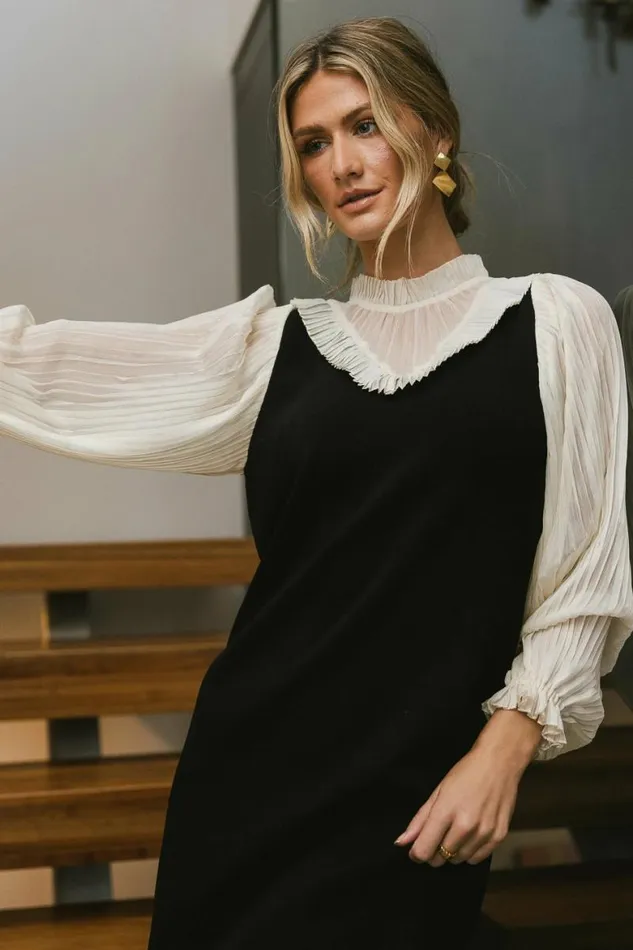 Mixed Media Mini Dress Black Women Bohme Dresses