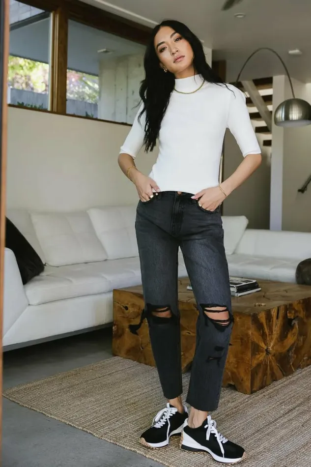 Mock Neck Sweater Top In White White Women Bohme Tops