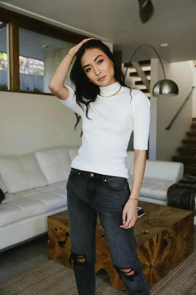 Mock Neck Sweater Top In White White Women Bohme Tops