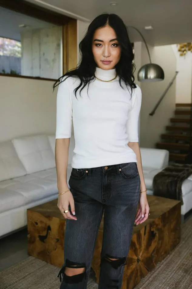Mock Neck Sweater Top In White White Women Bohme Tops