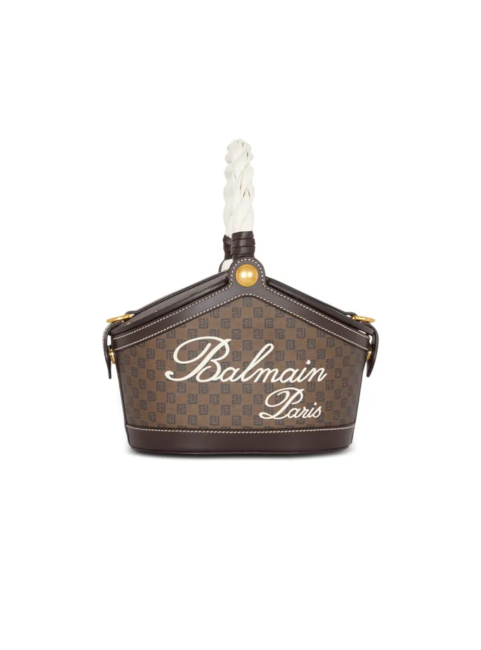 Monogram Canvas And Leather Bucket Bag Brown Women Balmain Handbags
