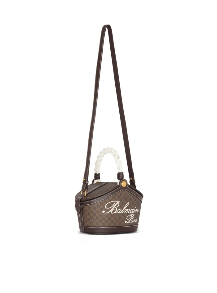 Monogram Canvas And Leather Bucket Bag Brown Women Balmain Handbags