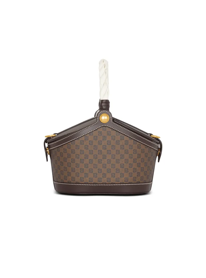 Monogram Canvas And Leather Bucket Bag Brown Women Balmain Handbags