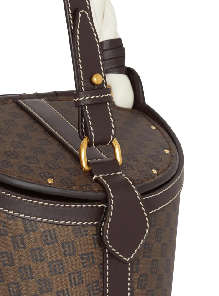 Monogram Canvas And Leather Bucket Bag Brown Women Balmain Handbags
