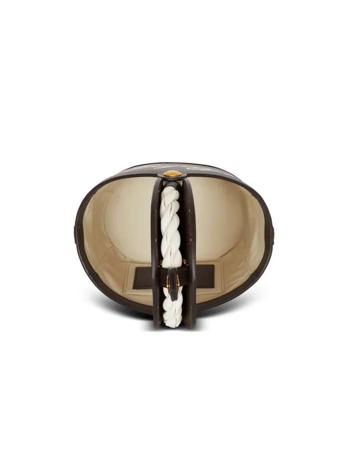 Monogram Canvas And Leather Bucket Bag Brown Women Balmain Handbags