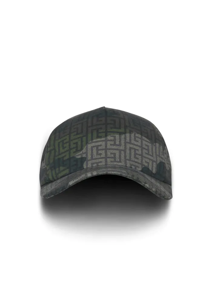 Monogrammed Camouflage Print Baseball Cap Khaki Men Balmain Hats And Caps