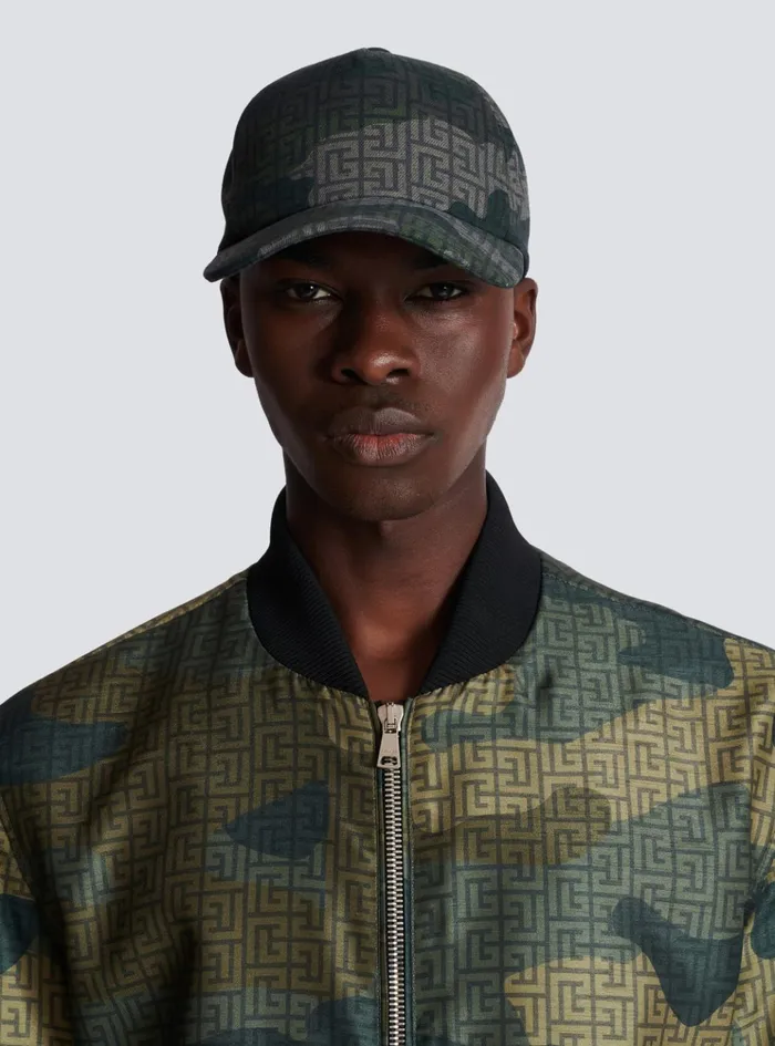 Monogrammed Camouflage Print Baseball Cap Khaki Men Balmain Hats And Caps