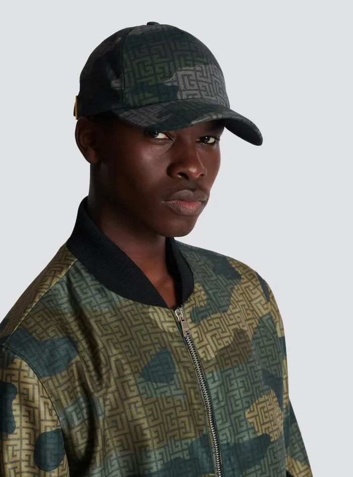 Monogrammed Camouflage Print Baseball Cap Khaki Men Balmain Hats And Caps