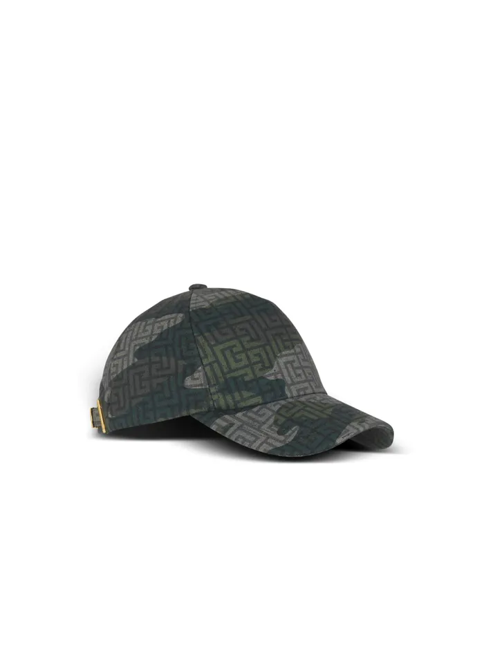 Monogrammed Camouflage Print Baseball Cap Khaki Men Balmain Hats And Caps