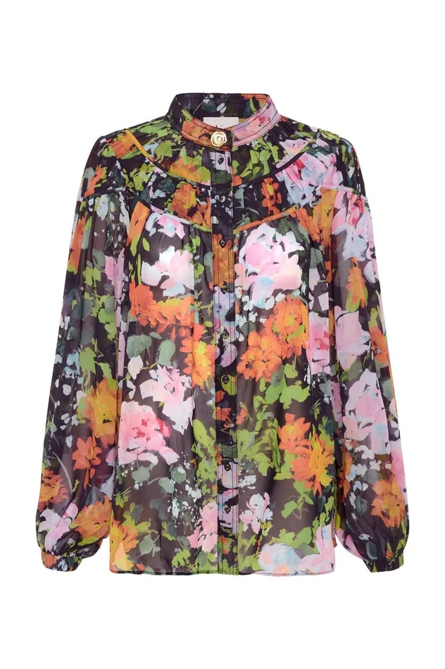 Nellie Ruched Swing Blouse Midnight Floral Women Aje Tops