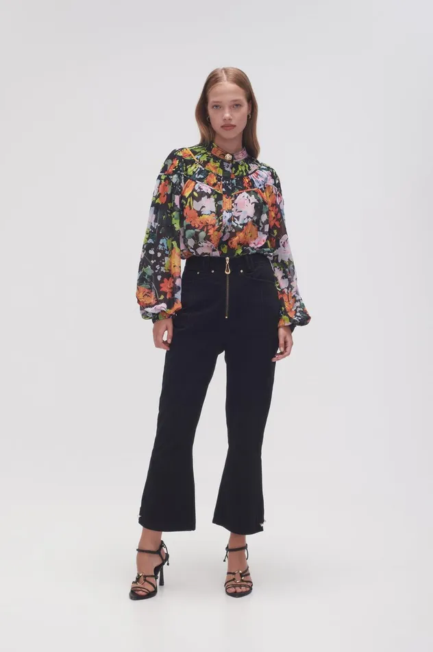 Nellie Ruched Swing Blouse Midnight Floral Women Aje Tops
