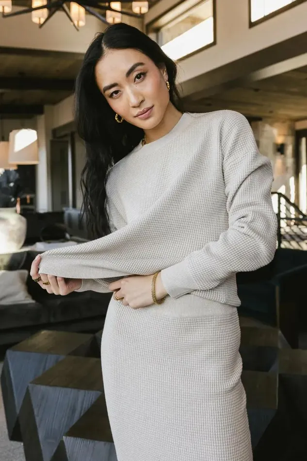 Noelle Waffle Knit Sweater In Taupe Taupe Women Bohme Sets