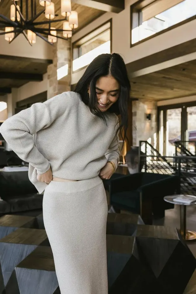 Noelle Waffle Knit Sweater In Taupe Taupe Women Bohme Sets