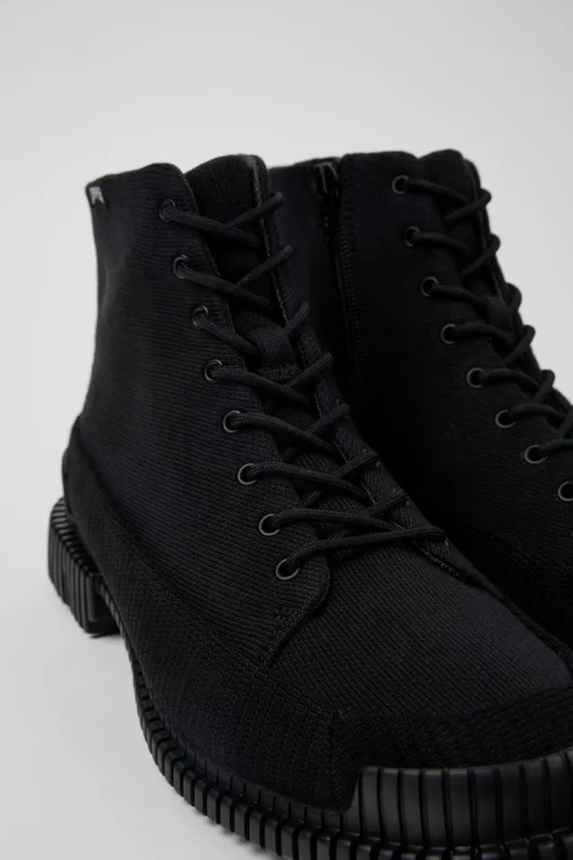 Non Leather Shoes Women Camper Pix TENCEL Black Textile Ankle Boots