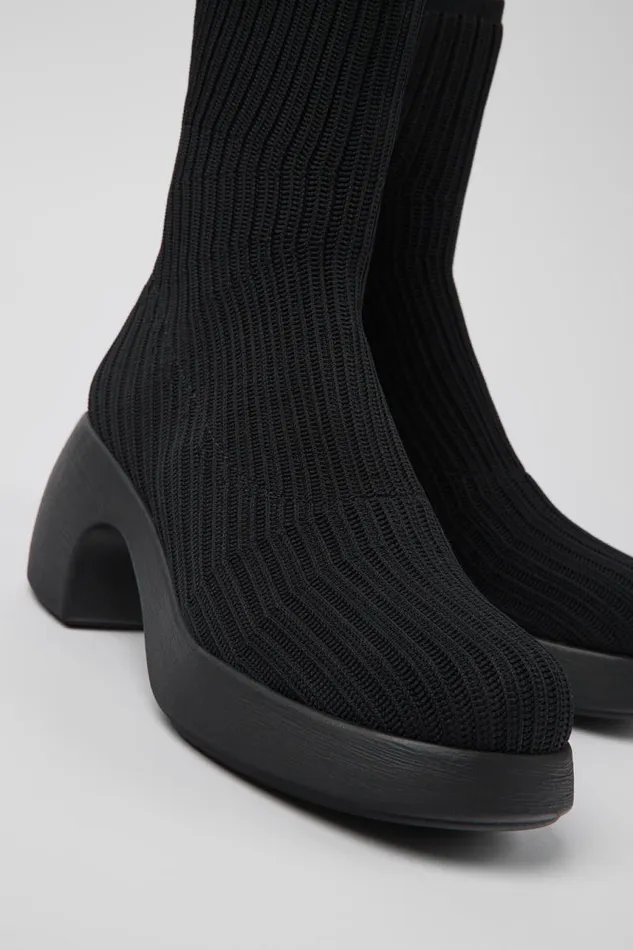 Non Leather Shoes Women Camper Thelma Black Textile Bootie