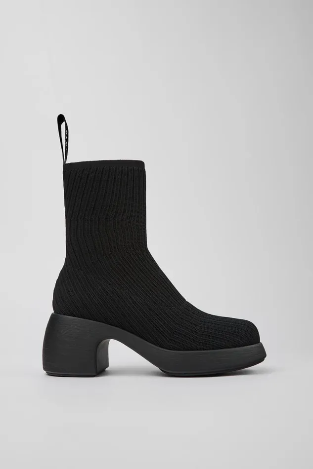 Non Leather Shoes Women Camper Thelma Black Textile Bootie
