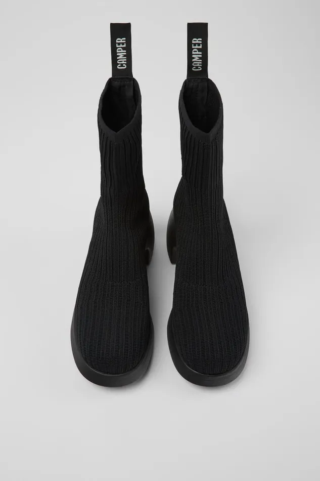 Non Leather Shoes Women Camper Thelma Black Textile Bootie