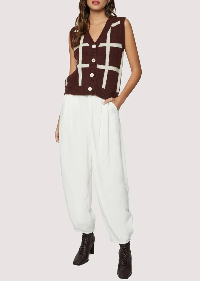 Off The Grid Vest Darkbrowngrid Women Lost Wander Sweaters