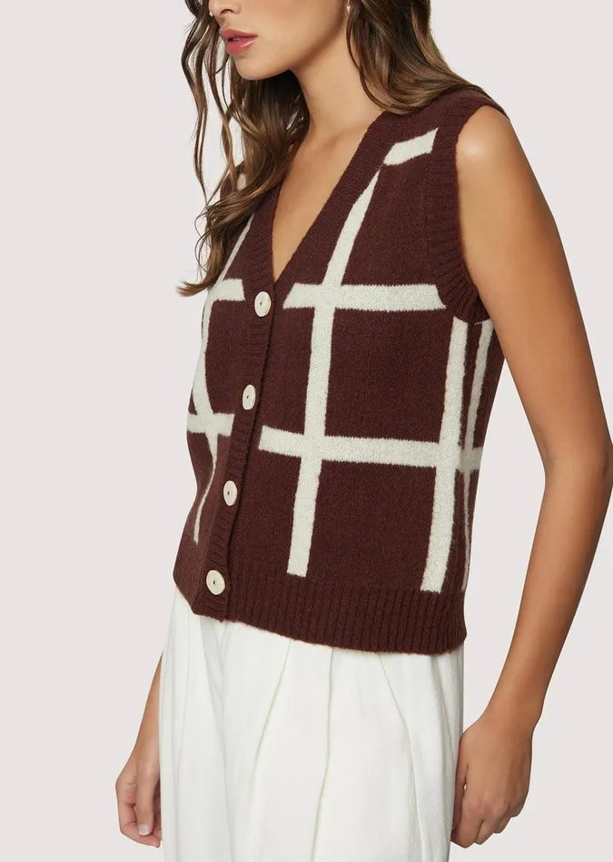 Off The Grid Vest Darkbrowngrid Women Lost Wander Sweaters