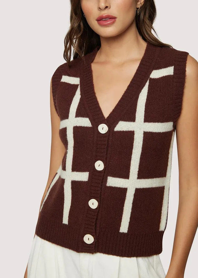 Off The Grid Vest Darkbrowngrid Women Lost Wander Sweaters
