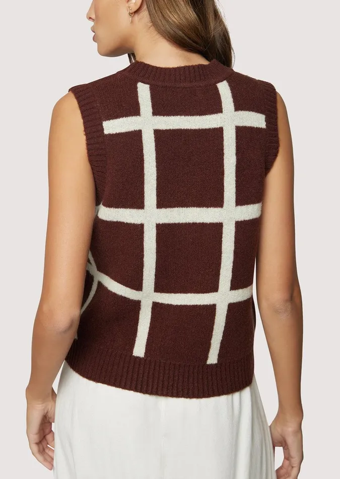 Off The Grid Vest Darkbrowngrid Women Lost Wander Sweaters