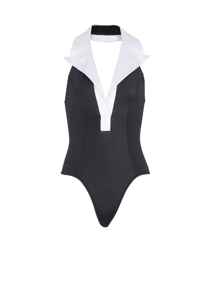 Onepiece Swimsuit With Contrasting Collar Black Women Balmain Swimwear