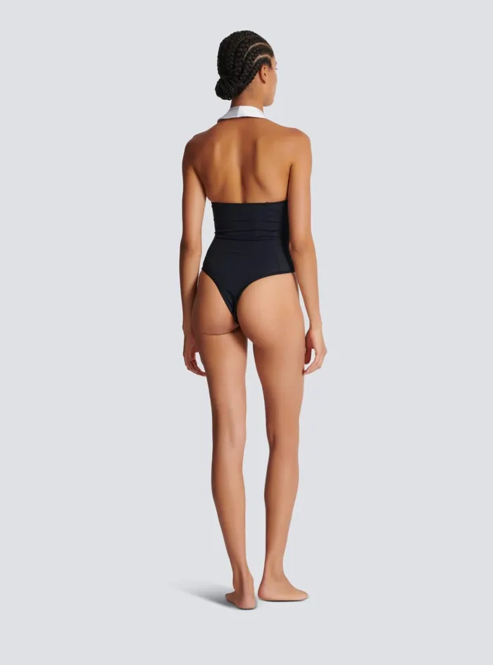 Onepiece Swimsuit With Contrasting Collar Black Women Balmain Swimwear