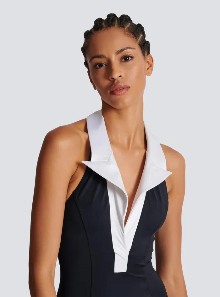 Onepiece Swimsuit With Contrasting Collar Black Women Balmain Swimwear