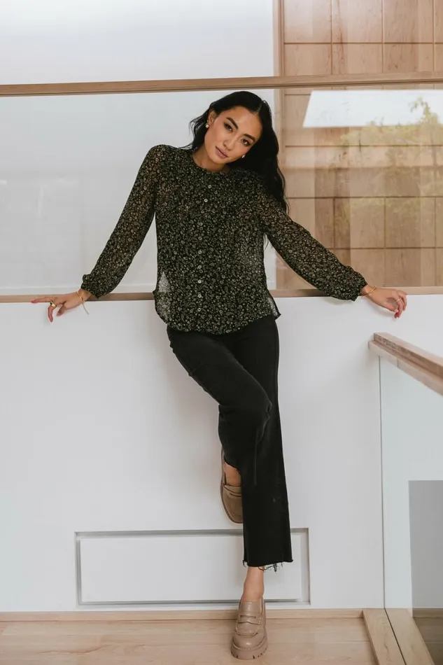 Paisley Sheer Blouse Black Women Bohme Tops