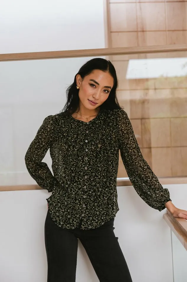 Paisley Sheer Blouse Black Women Bohme Tops