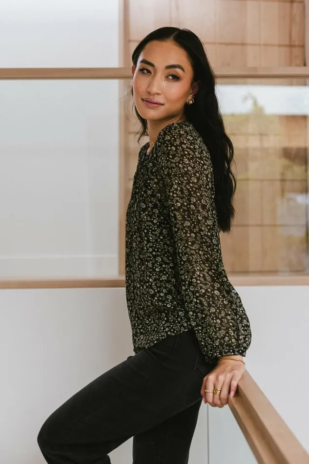 Paisley Sheer Blouse Black Women Bohme Tops