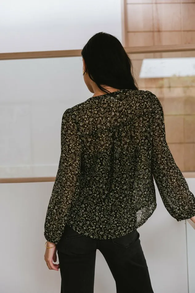 Paisley Sheer Blouse Black Women Bohme Tops