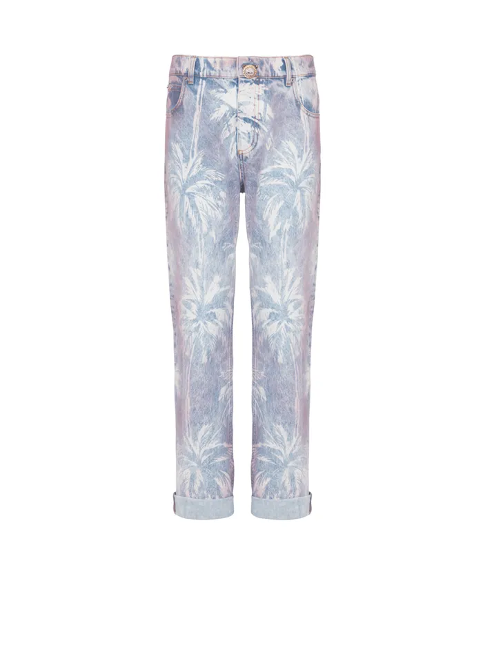 Palm Tree Denim Boyfriend Jeans Blue Women Balmain Denim