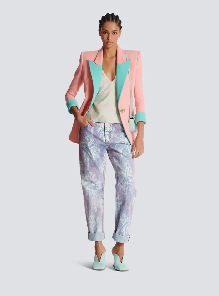 Palm Tree Denim Boyfriend Jeans Blue Women Balmain Denim
