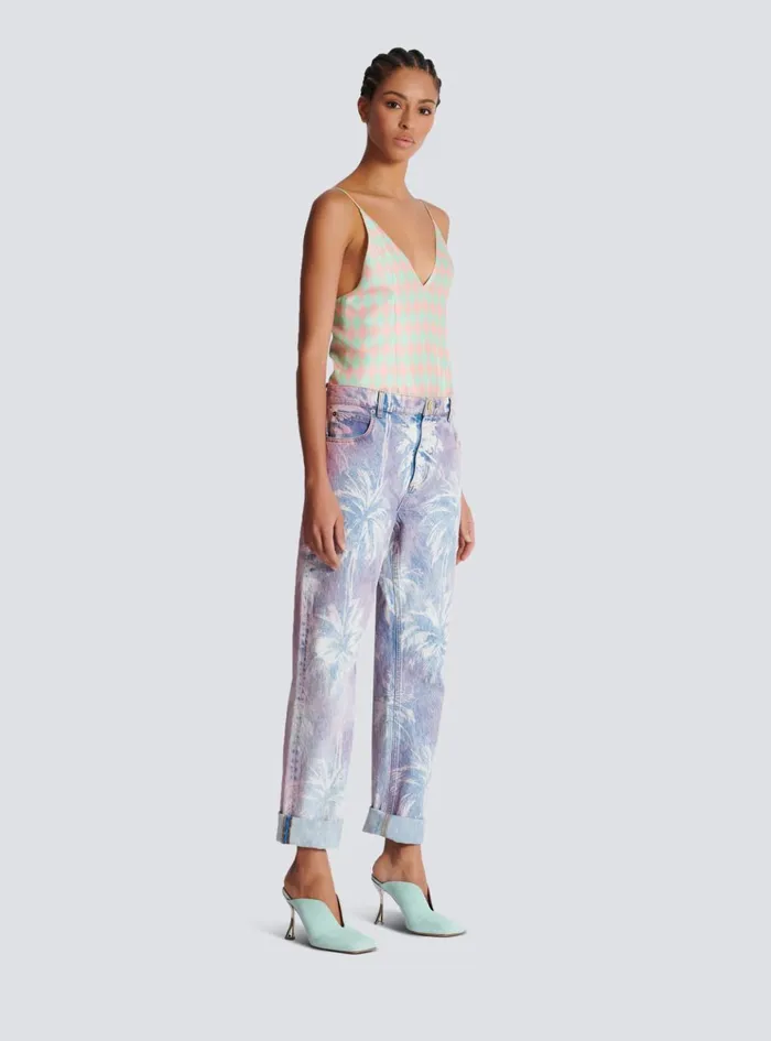 Palm Tree Denim Boyfriend Jeans Blue Women Balmain Denim