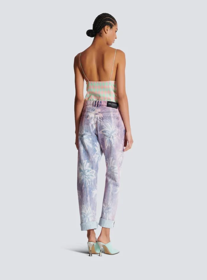 Palm Tree Denim Boyfriend Jeans Blue Women Balmain Denim