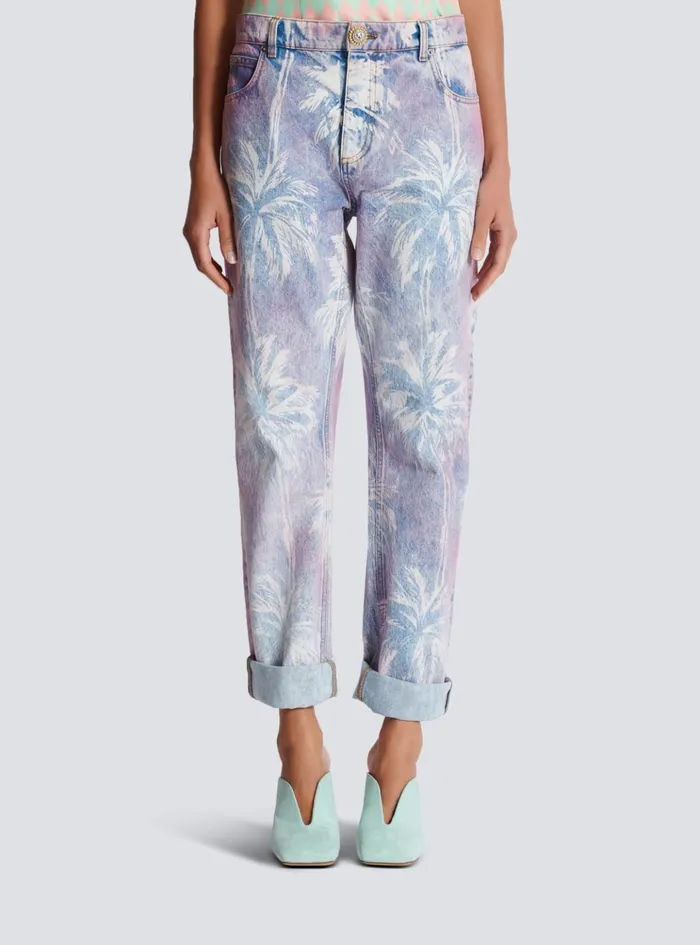 Palm Tree Denim Boyfriend Jeans Blue Women Balmain Denim