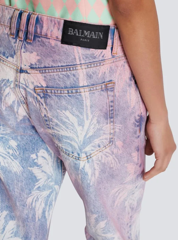 Palm Tree Denim Boyfriend Jeans Blue Women Balmain Denim
