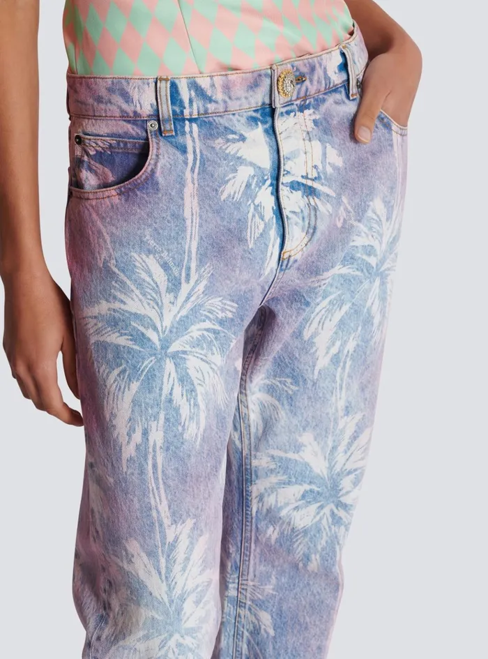 Palm Tree Denim Boyfriend Jeans Blue Women Balmain Denim