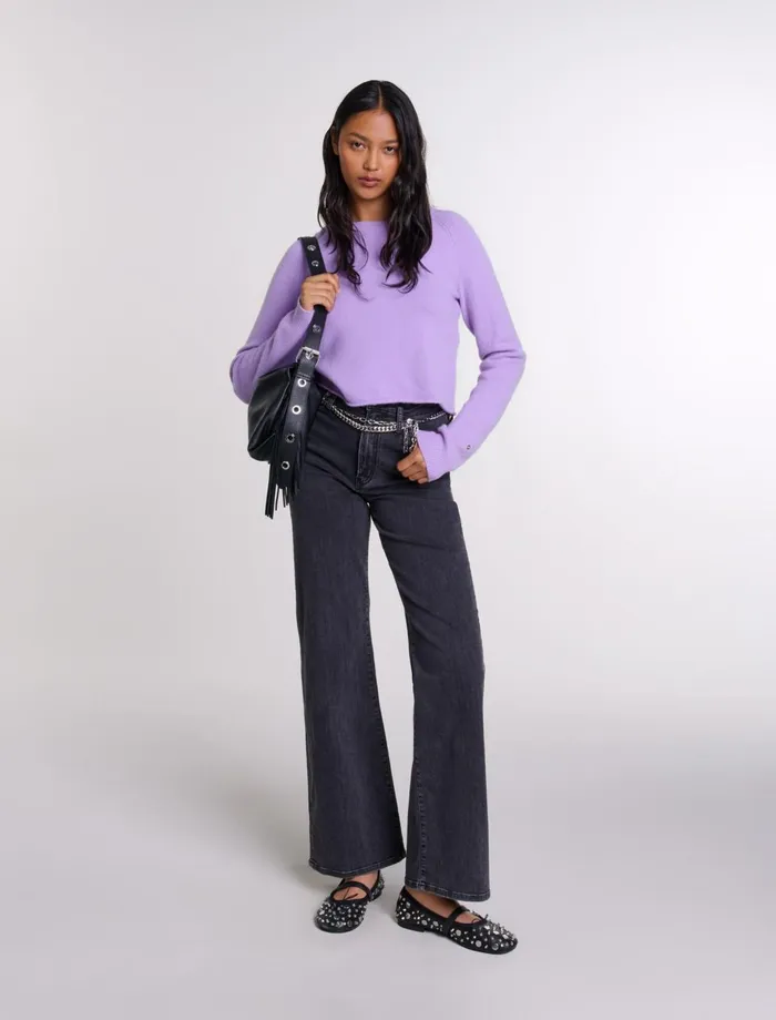 Pants and Jeans Women Maje Black Belted Baggy Jeans Black