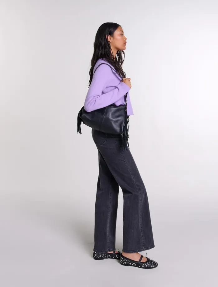 Pants and Jeans Women Maje Black Belted Baggy Jeans Black