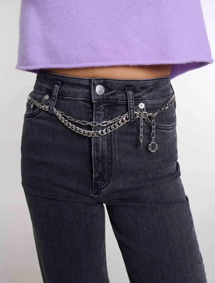 Pants and Jeans Women Maje Black Belted Baggy Jeans Black