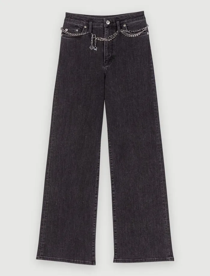 Pants and Jeans Women Maje Black Belted Baggy Jeans Black
