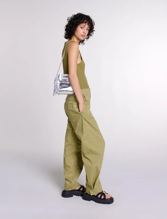 Pants and Jeans Women Maje Studded Baggy Trousers Khaki