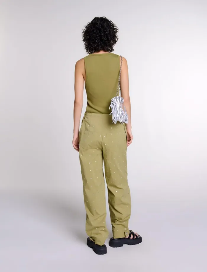 Pants and Jeans Women Maje Studded Baggy Trousers Khaki